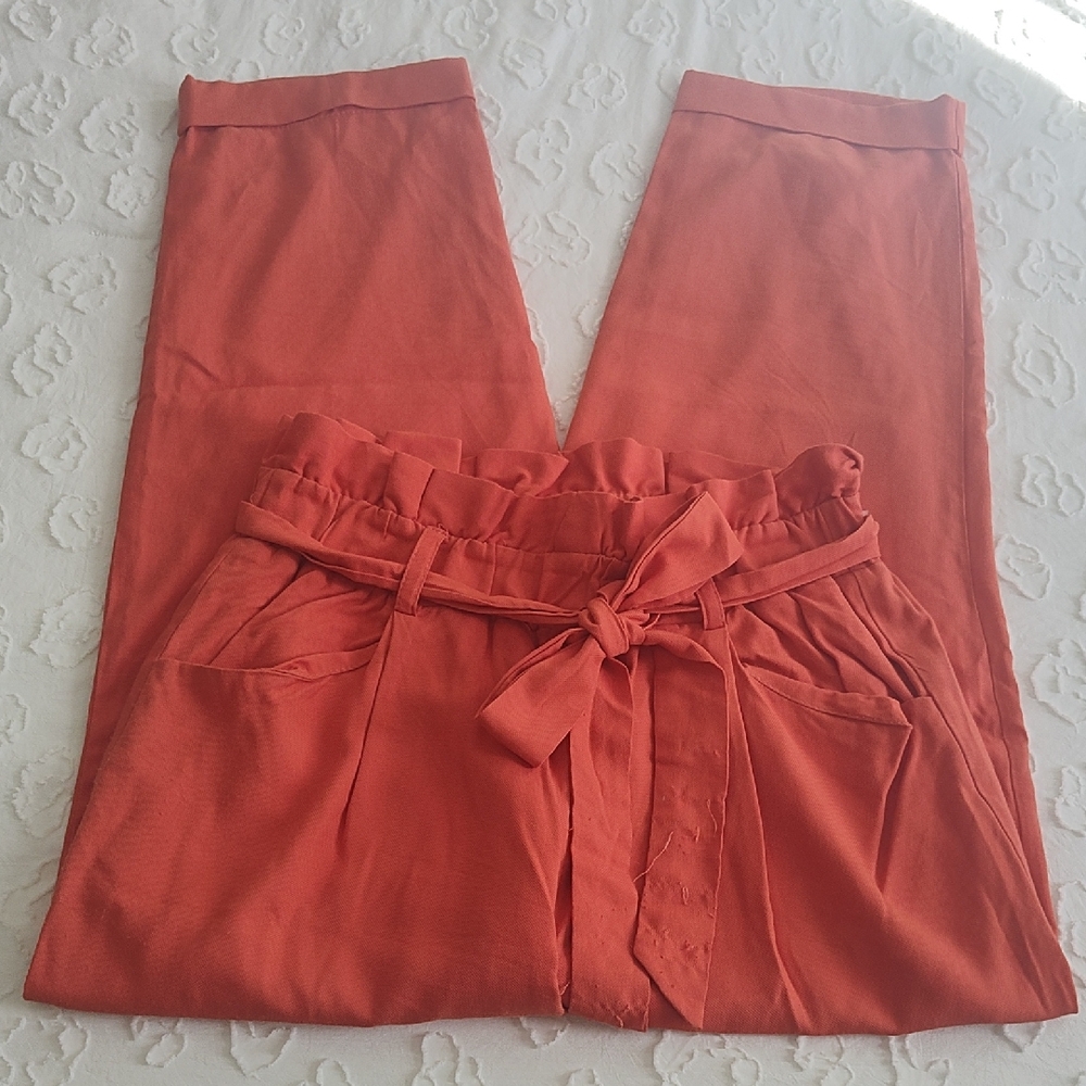 LOFTY STYLE Women's Rust Tie-Waist Pants Beautiful Orange color